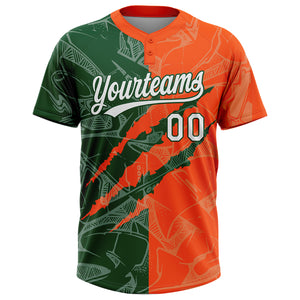 Custom Graffiti Pattern White Orange-Green 3D Scratch Two-Button Unisex Softball Jersey