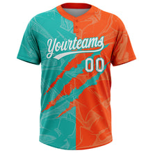Загрузить изображение в средство просмотра галереи, Custom Graffiti Pattern White Orange-Aqua 3D Scratch Two-Button Unisex Softball Jersey

