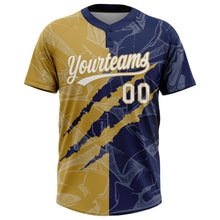 Загрузить изображение в средство просмотра галереи, Custom Graffiti Pattern White Navy-Old Gold 3D Scratch Two-Button Unisex Softball Jersey
