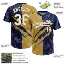 Загрузить изображение в средство просмотра галереи, Custom Graffiti Pattern White Navy-Old Gold 3D Scratch Two-Button Unisex Softball Jersey
