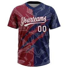 Загрузить изображение в средство просмотра галереи, Custom Graffiti Pattern White Navy-Crimson 3D Scratch Two-Button Unisex Softball Jersey
