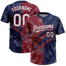 Загрузить изображение в средство просмотра галереи, Custom Graffiti Pattern White Navy-Crimson 3D Scratch Two-Button Unisex Softball Jersey
