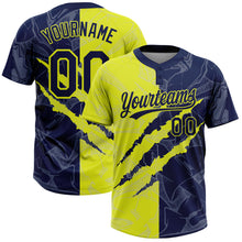 Загрузить изображение в средство просмотра галереи, Custom Graffiti Pattern Navy-Neon Yellow 3D Scratch Two-Button Unisex Softball Jersey
