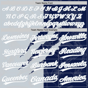 Custom Graffiti Pattern White Navy-Silver 3D Scratch Two-Button Unisex Softball Jersey