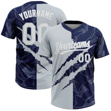 Загрузить изображение в средство просмотра галереи, Custom Graffiti Pattern White Navy-Silver 3D Scratch Two-Button Unisex Softball Jersey
