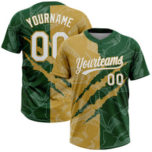 Загрузить изображение в средство просмотра галереи, Custom Graffiti Pattern White Green-Old Gold 3D Scratch Two-Button Unisex Softball Jersey

