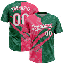 Загрузить изображение в средство просмотра галереи, Custom Graffiti Pattern White Kelly Green-Neon Pink 3D Scratch Two-Button Unisex Softball Jersey
