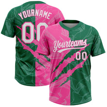 Загрузить изображение в средство просмотра галереи, Custom Graffiti Pattern White Kelly Green-Pink 3D Scratch Two-Button Unisex Softball Jersey
