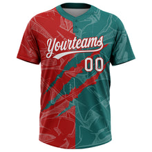 Загрузить изображение в средство просмотра галереи, Custom Graffiti Pattern White Teal-Red 3D Scratch Two-Button Unisex Softball Jersey
