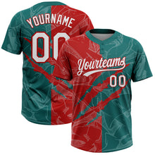 Загрузить изображение в средство просмотра галереи, Custom Graffiti Pattern White Teal-Red 3D Scratch Two-Button Unisex Softball Jersey

