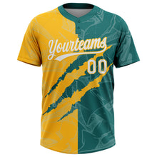 Загрузить изображение в средство просмотра галереи, Custom Graffiti Pattern White Teal-Gold 3D Scratch Two-Button Unisex Softball Jersey
