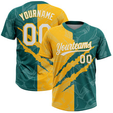 Загрузить изображение в средство просмотра галереи, Custom Graffiti Pattern White Teal-Gold 3D Scratch Two-Button Unisex Softball Jersey
