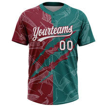 Загрузить изображение в средство просмотра галереи, Custom Graffiti Pattern White Teal-Crimson 3D Scratch Two-Button Unisex Softball Jersey
