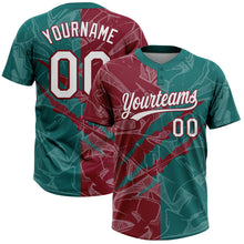 Загрузить изображение в средство просмотра галереи, Custom Graffiti Pattern White Teal-Crimson 3D Scratch Two-Button Unisex Softball Jersey
