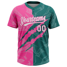 Загрузить изображение в средство просмотра галереи, Custom Graffiti Pattern White Teal-Pink 3D Scratch Two-Button Unisex Softball Jersey
