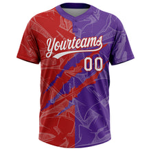 Загрузить изображение в средство просмотра галереи, Custom Graffiti Pattern White Purple-Red 3D Scratch Two-Button Unisex Softball Jersey
