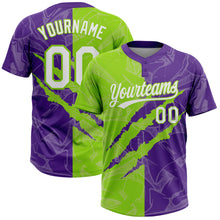 Загрузить изображение в средство просмотра галереи, Custom Graffiti Pattern White Purple-Neon Green 3D Scratch Two-Button Unisex Softball Jersey
