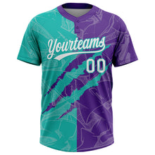 Загрузить изображение в средство просмотра галереи, Custom Graffiti Pattern White Purple-Aqua 3D Scratch Two-Button Unisex Softball Jersey
