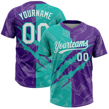 Загрузить изображение в средство просмотра галереи, Custom Graffiti Pattern White Purple-Aqua 3D Scratch Two-Button Unisex Softball Jersey
