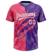 Загрузить изображение в средство просмотра галереи, Custom Graffiti Pattern White Purple-Neon Pink 3D Scratch Two-Button Unisex Softball Jersey
