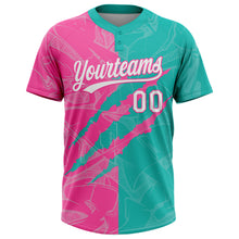 Загрузить изображение в средство просмотра галереи, Custom Graffiti Pattern White Aqua-Pink 3D Scratch Two-Button Unisex Softball Jersey
