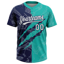 Загрузить изображение в средство просмотра галереи, Custom Graffiti Pattern White Aqua-Navy 3D Scratch Two-Button Unisex Softball Jersey
