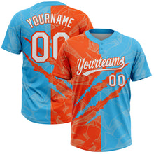 Загрузить изображение в средство просмотра галереи, Custom Graffiti Pattern White Sky Blue-Orange 3D Scratch Two-Button Unisex Softball Jersey
