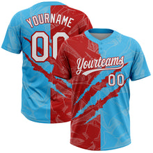 Загрузить изображение в средство просмотра галереи, Custom Graffiti Pattern White Sky Blue-Red 3D Scratch Two-Button Unisex Softball Jersey
