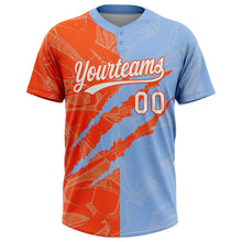 Загрузить изображение в средство просмотра галереи, Custom Graffiti Pattern White Light Blue-Orange 3D Scratch Two-Button Unisex Softball Jersey

