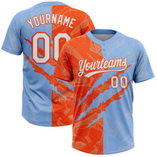 Загрузить изображение в средство просмотра галереи, Custom Graffiti Pattern White Light Blue-Orange 3D Scratch Two-Button Unisex Softball Jersey
