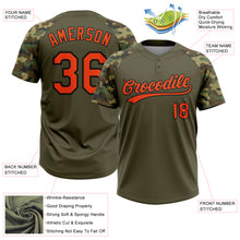 Загрузить изображение в средство просмотра галереи, Custom Olive Orange-Black Salute To Service Camo Raglan Sleeves Two-Button Unisex Softball Jersey
