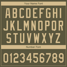 Загрузить изображение в средство просмотра галереи, Custom Olive Vegas Gold Salute To Service Camo Raglan Sleeves Two-Button Unisex Softball Jersey
