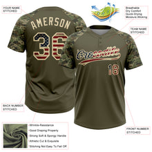 Загрузить изображение в средство просмотра галереи, Custom Olive Vintage USA Flag-Cream Salute To Service Camo Raglan Sleeves Two-Button Unisex Softball Jersey
