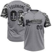Загрузить изображение в средство просмотра галереи, Custom Gray Vintage USA Flag-Black Salute To Service Camo Raglan Sleeves Two-Button Unisex Softball Jersey

