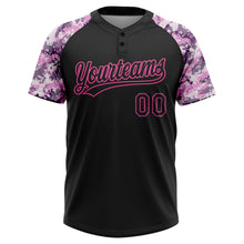 Загрузить изображение в средство просмотра галереи, Custom Black Pink Pattern Salute To Service Camo Raglan Sleeves Two-Button Unisex Softball Jersey
