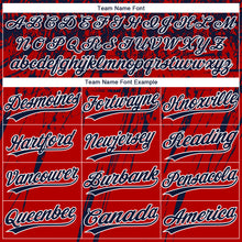 Charger l'image dans la galerie, Custom Red Navy-White Distressed Scratch Brush Stroke Star Raglan Sleeves Two-Button Unisex Softball Jersey
