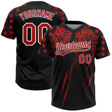 Загрузить изображение в средство просмотра галереи, Custom Black Red-White Distressed Scratch Brush Stroke Star Raglan Sleeves Two-Button Unisex Softball Jersey
