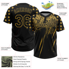 Загрузить изображение в средство просмотра галереи, Custom Black Old Gold Distressed Scratch Brush Stroke Star Raglan Sleeves Two-Button Unisex Softball Jersey
