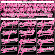 Загрузить изображение в средство просмотра галереи, Custom Black Pink-White Distressed Scratch Brush Stroke Star Raglan Sleeves Two-Button Unisex Softball Jersey
