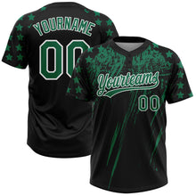 Загрузить изображение в средство просмотра галереи, Custom Black Kelly Green-White Distressed Scratch Brush Stroke Star Raglan Sleeves Two-Button Unisex Softball Jersey
