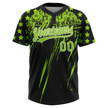 Загрузить изображение в средство просмотра галереи, Custom Black Neon Green-White Distressed Scratch Brush Stroke Star Raglan Sleeves Two-Button Unisex Softball Jersey
