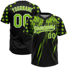 Загрузить изображение в средство просмотра галереи, Custom Black Neon Green-White Distressed Scratch Brush Stroke Star Raglan Sleeves Two-Button Unisex Softball Jersey
