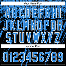 Загрузить изображение в средство просмотра галереи, Custom Black Electric Blue-White Distressed Scratch Brush Stroke Star Raglan Sleeves Two-Button Unisex Softball Jersey
