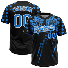 Загрузить изображение в средство просмотра галереи, Custom Black Electric Blue-White Distressed Scratch Brush Stroke Star Raglan Sleeves Two-Button Unisex Softball Jersey
