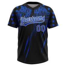 Загрузить изображение в средство просмотра галереи, Custom Black Thunder Blue-White Distressed Scratch Brush Stroke Star Raglan Sleeves Two-Button Unisex Softball Jersey
