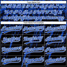 Загрузить изображение в средство просмотра галереи, Custom Black Thunder Blue-White Distressed Scratch Brush Stroke Star Raglan Sleeves Two-Button Unisex Softball Jersey
