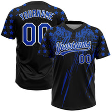 Загрузить изображение в средство просмотра галереи, Custom Black Thunder Blue-White Distressed Scratch Brush Stroke Star Raglan Sleeves Two-Button Unisex Softball Jersey
