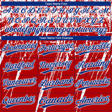 Charger l'image dans la galerie, Custom Red Royal-White Distressed Scratch Brush Stroke Star Raglan Sleeves Two-Button Unisex Softball Jersey
