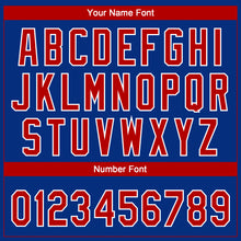 Загрузить изображение в средство просмотра галереи, Custom Royal White Pinstripe Red Star Raglan Sleeves Two-Button Unisex Softball Jersey
