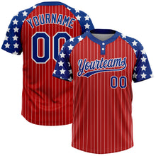 Charger l'image dans la galerie, Custom Red White Pinstripe Royal Star Raglan Sleeves Two-Button Unisex Softball Jersey
